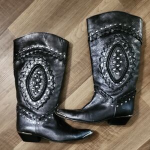 Margaret Jerrold Vintage Black Studded Western Boots Indie City Cowgirl Style